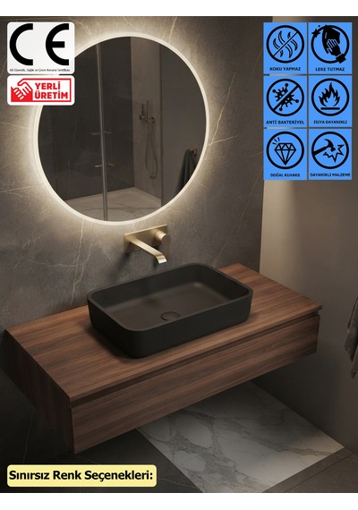 Thorax Vario Sınırsız Renk Leke Tutmaz Granit Çanak Banyo Evyesi Lavabosu Modern Tasarım Çok Renkli