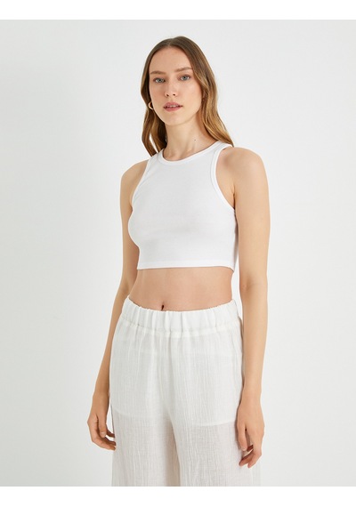 Koton Basic Crop Atlet Halter Yaka Pamuklu Beyaz 2sak10413ek