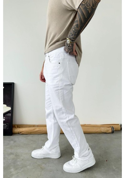 Beyaz Basic Baggy Pantolon