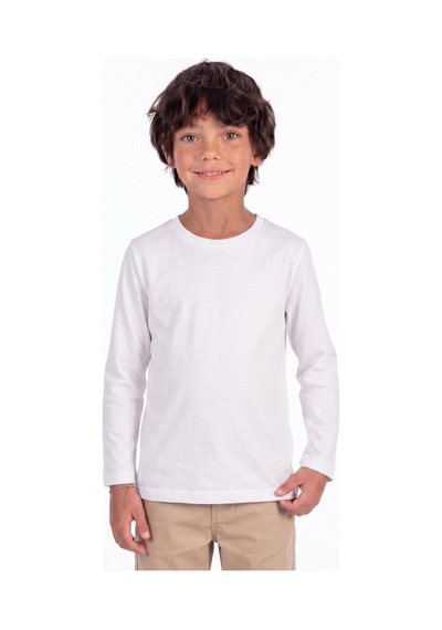Onloox Erkek Beyaz Erkek Çocuk Beyaz Pamuklu Penye Bisiklet Yaka Uzun Kollu Regular Fit Düz Basic Tişört 5-14 Yaş