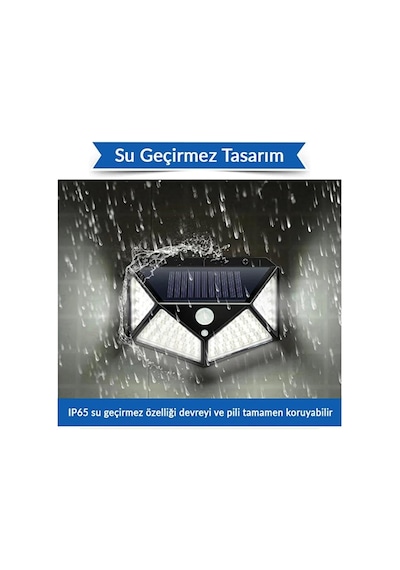 100 Led'li Güneş Enerjili Solar Duvar Apliği - 1200 Lümen Hareket Sensörlü 3 Modlu Bahçe Aydınl Siyah