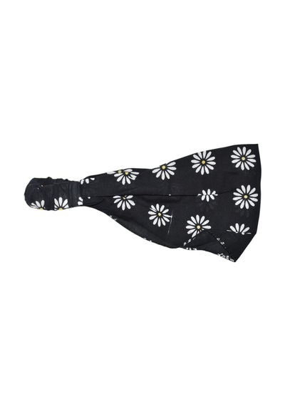 Lastikli Paraşüt Bandana Siyah Papatya Desenli Siyah