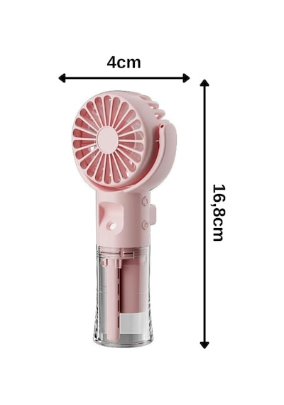 Taşınabililir Su Hazneli Mini Usb Şarjlı 3 Kademeli Askılı El Vantilatör Fan Soğutucu F4 Pembe