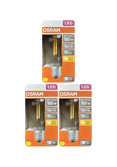 3 Adet Ledvance 11w Sarı Işık 2700k E27 Duylu Kalın Duy Filament Led Ampul