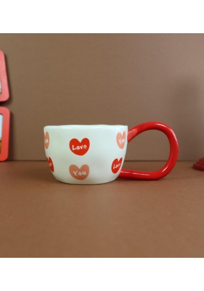 Love Kalp Seramik Kahve Kupası Bm-2387 Beyaz - Çok Renkli