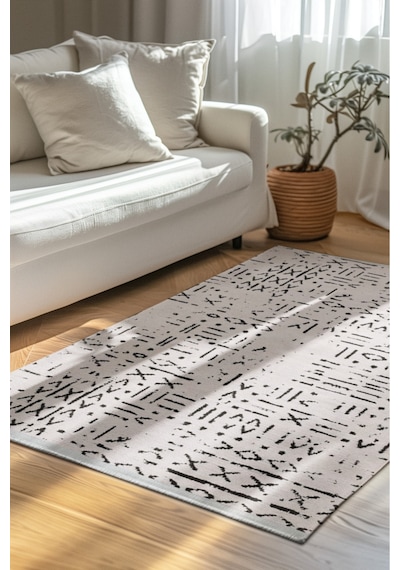 Venüs Beyaz İskandinav Desen Kaymaz Tabanlı Pamuk Dokuma Kilim Beyaz