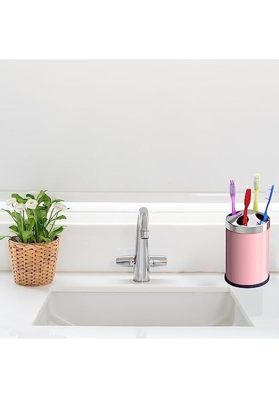 Set Üstü Diş Fırçalık Banyo Metal Diş Fırçası Kabı Kutusu Pembe Çok Renkli