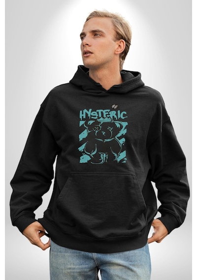 Histerik Kadın Erkek Siyah Kapüşonlu Sweatshirt Hoodie Siyah