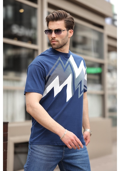 Madmext Lacivert Baskılı %100 Pamuk Erkek T-shirt E7111 Lacivert