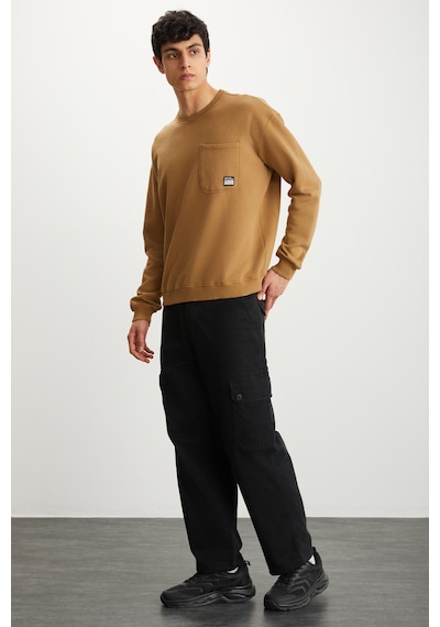 Grimelange Dımıtrı Erkek Soluk Efektlı Ceplı Süs Etiketli Oversıze Fit Haki Sweatshirt