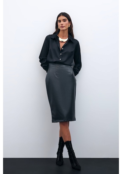 Sateen Deri Kalem Etek - Siyah-135595 Siyah