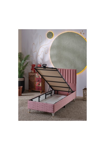 Beehanem Ezgi Pembe 90x190 Genç Odası Tek Kişilik Baza Başlık Seti Modern 2'li Set 90 x 190