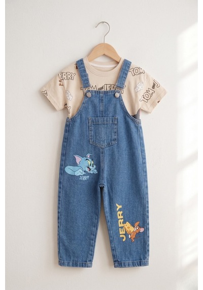 Nota Kids Erkek Çocuk Kot Salopet Ve Tişört Set 3-6 Yaş Mavi