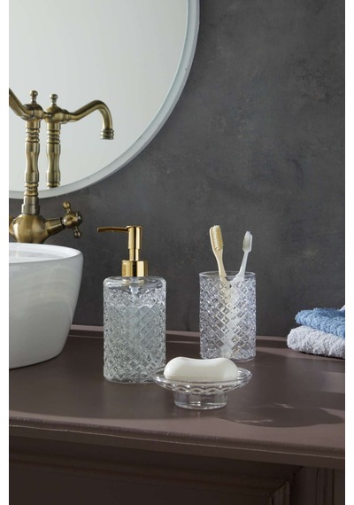 Selen Concept Kafes Model El Yapımı Cam Banyo Seti 3'lü Takım Şeffaf