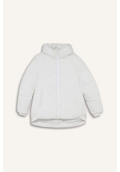 Defacto Defactofit Su İtici Oversize Fit Geniş Kalıp Kapüşonlu Fermuarlı Cepli Şişme Mont E9260ax25auwt80 Beyaz-wt80