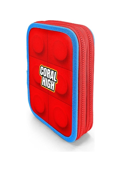 Coral High Kids Renkli Blok Desenli Çift Katlı Kalem Çanta 11157 Çok Renkli