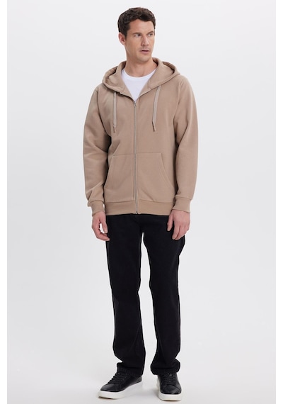 Tudors Unisex Relax Fit Rahat Kesim Pamuklu İçi Polarlı Çift Cepli Tam Fermuarlı Kahverengi Kapüşonlu Sweatshirt-41648 Kahverengi