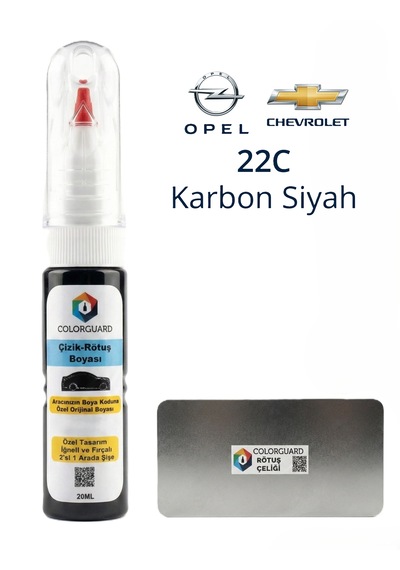 Colorguard Opel Chevrolet 22c Karbon Siyah İğneli Ve Fırçalı Özel Tasarım Şişe Rötuş Boyası Ve Profesyonel Rötuş Çeliği Seti