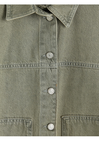 Lcw Vision Yeşil Gömlek Yaka Oversize Kadın Jean Ceket