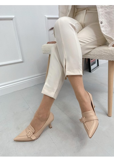 Ervanın Butiği Bej Cilt Kahlo Toka Detay Kadın Stiletto-3918