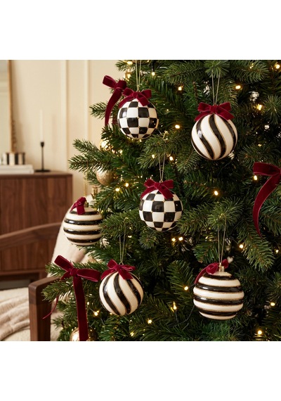 Karaca Home New Year Panayır 6'lı Ağaç Süsü Siyah Beyaz Diğer