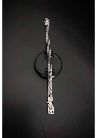 Encili Silver 925 Ayar Gümüş Özel Kilit Tasarımlı Kalın Model Erkek Bileklik Gümüş
