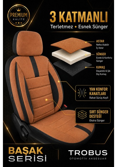 Opel Zafira 5 7 Kişi Oto Koltuk Kılıfı 2003-2011 Taba Başak Serisi Tay Tüyü Tam Set Taba