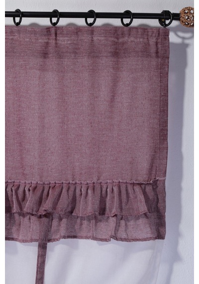 Country Style Potlu Perde Çift Fırfırlı Bordo