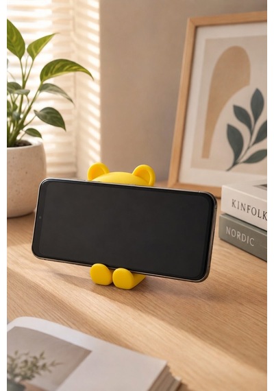 Ayıcık Figürlü Sarı Telefon Tutucu Stand Masaüstü Dekoratif Telefon Desteği Sevimli
