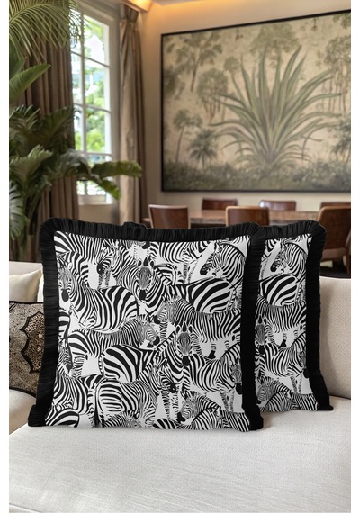 Safari Zebra Motifli Şatafatlı Saçaklı Yastık Kılıfı - Egzotik Hayvan Siyah Püsküllü Kırlent Kılıfı Buzlu Ufuk Mira Safari Zebra Motifli Şatafatlı Saçaklı Yastık Kılıfı - Egzotik Hayvan Siyah Püsküllü Kırlent Kılıfı Buzlu Ufuk Mira