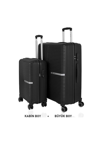 Mçs Bavul Büyük Ve Kabin 2li Set Kırılmaz Silikon Valiz V374 Siyah Siyah