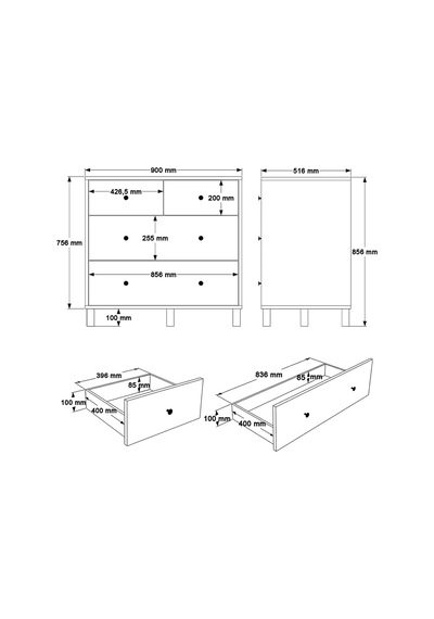 Yurudesign Noren Geniş Şifonyer 4 Çekmeceli Ahşap Ayaklı Bebek Ve Çocuk Odası Beyaz Nr4-w