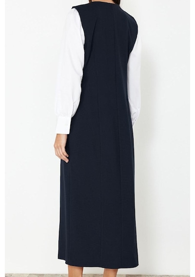 Ersefa Moda Stil Regular V Yaka Maxi Boy Tesettür Dokuma Kumaş Jile Elbi Lacivert