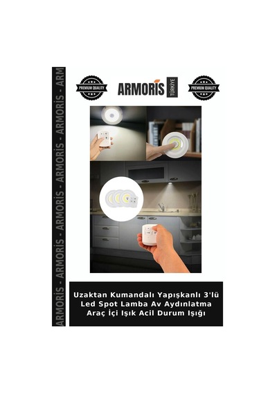 Uzaktan Kumandalı Yapışkanlı 3'lü Led Spot Lamba Av Aydınlatma Araç İçi Işık Acil Durum Işığı Çok Renkli