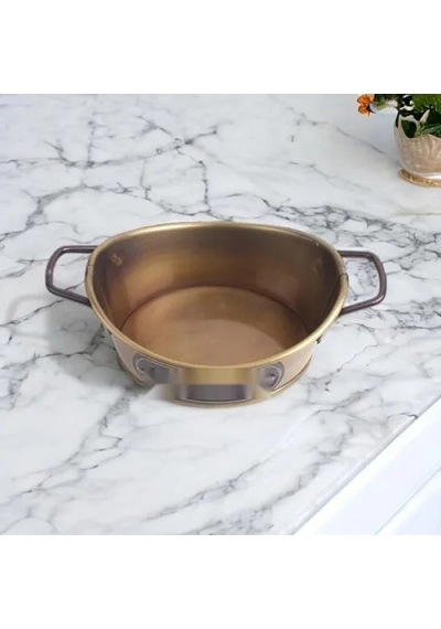 Lüks Galvaniz Ekmek Sepeti, Gold Kaplama Detaylarla A