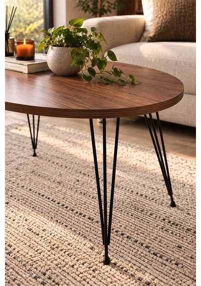 Sulorahome Ceviz Desenli Tel Ayaklı Oval Orta Sehpa