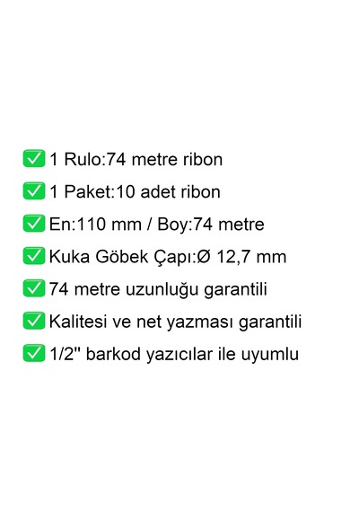 110x74 Metre Wax Siyah Ribon 10 Adet / En:110 Mm Boy:74 Metre 10