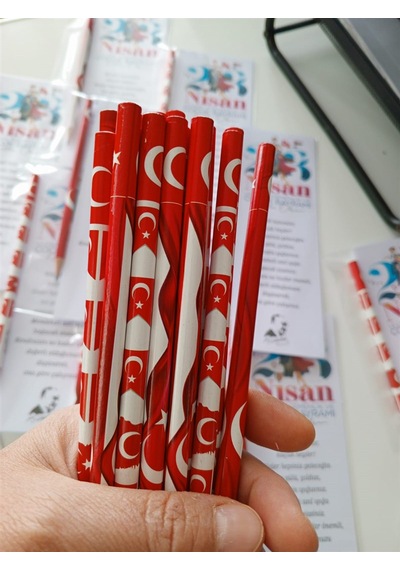 23 Nisan Hediyesi Bayrak Baskılı Kalem Ve Kart 30 Adet Çok Renkli