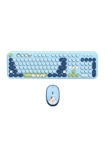 Mofıı Silly Cat Kablosuz Klavye Mouse Seti 2.4g Sevimli Kedi Tasarımlı 104 Tuş Set Optik