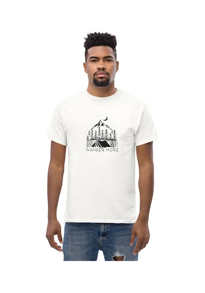 Wildstyle Wander More Gezgin Dağ Kamp Çadır Doğa Baskılı Unisex Pamuklu Tişört Beyaz