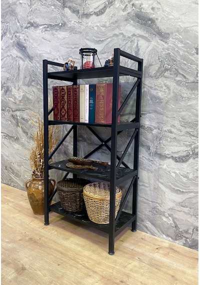 Demo Tanraf Mira Lüx Black 4 Raflı Kitaplık Dekoratif Raf 120X60 Cm. E