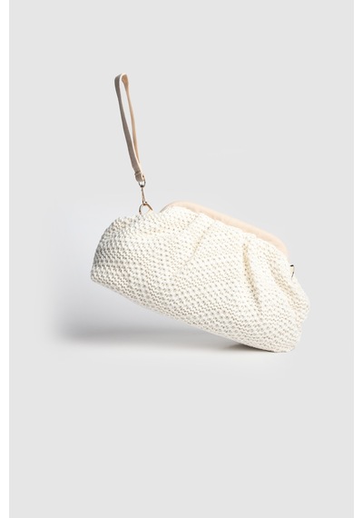 La'graccio Paris Kadın Sofya Kadife Taşlı Portföy- Askılı Çanta Örme Krem