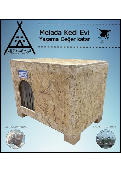 Melada Kedi Evi Dış Ortam Uygun Ahşap Kedi Evi Osb 61x41x36 Cm