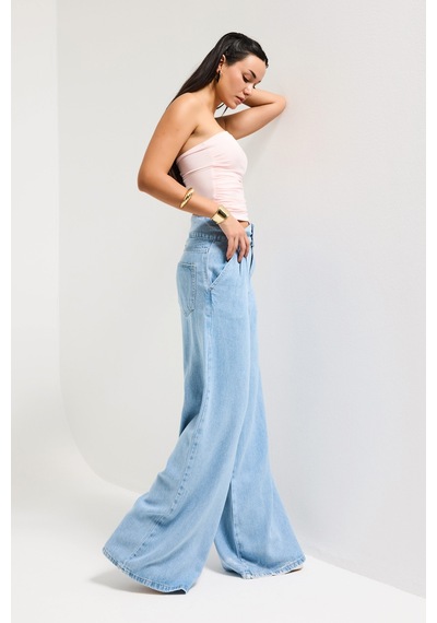 Itsbasic Kadın Mavi 1s6-3 Süper Palazzo Fit Viskon Özel Kumaş Dökümlü Denim Jean