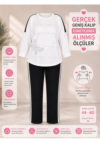 Büyük Beden Bisiklet Yaka Kelebek Motifli Kapri Kol Beli Lastikli Boru Paça Kadın Alt Üst Takım Ekru Büyük Beden Bisiklet Yaka Kelebek Motifli Kapri Kol Beli Lastikli Boru Paça Kadın Alt Üst Takım Ekru