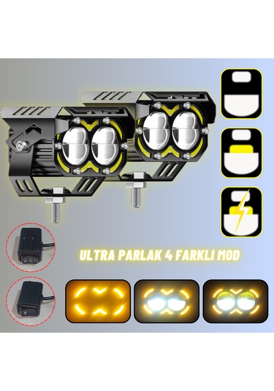 Led Drl Motosiklet Sis Farı Çakarlı Off Road 4 Mod Delici 12v-24v