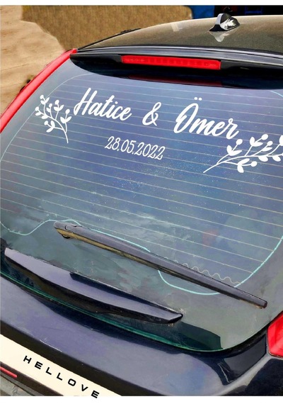 Gelin Arabası Sticker Süs Dekoratif İsim Ve Tarih Yazılı Özel Etiket 001