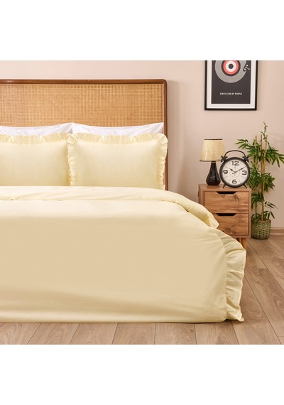 Soft Boho Fırfırlı Çift Kişilik Nevresim Takımı - Bej Renkli