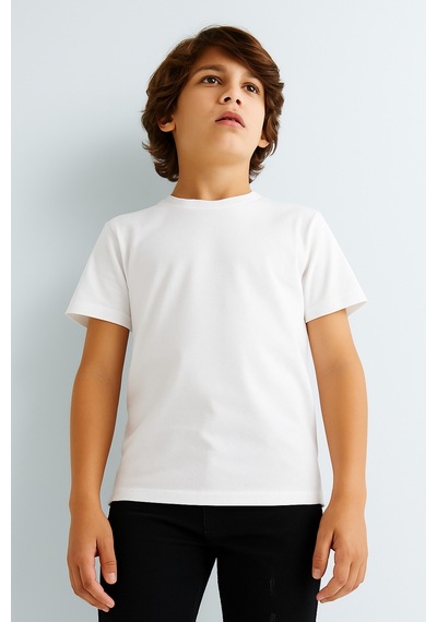 Esila Kids Çocuk Tişört Unisex Kısa Kollu Pamuklu Beyaz