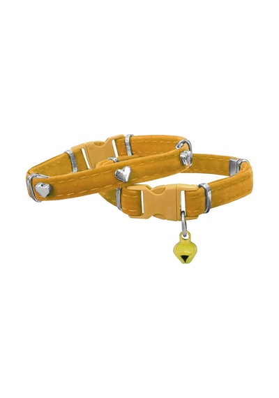 Kadife Kedi Boyun Tasması Kalpli 20-32 Cm Sarı